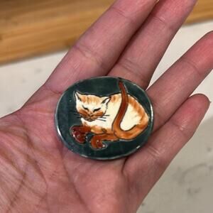 Handmade Siamese cat green background pin crazy cat lady cat lover